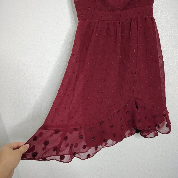 Emerald Sundae Burgundy Glitter Polka Dots Mini Dress with Spaghetti Straps Sz S - Picture 3 of 11